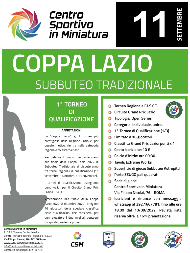 Locandina Coppa Lazio Subbuteo - Qualificazione 1